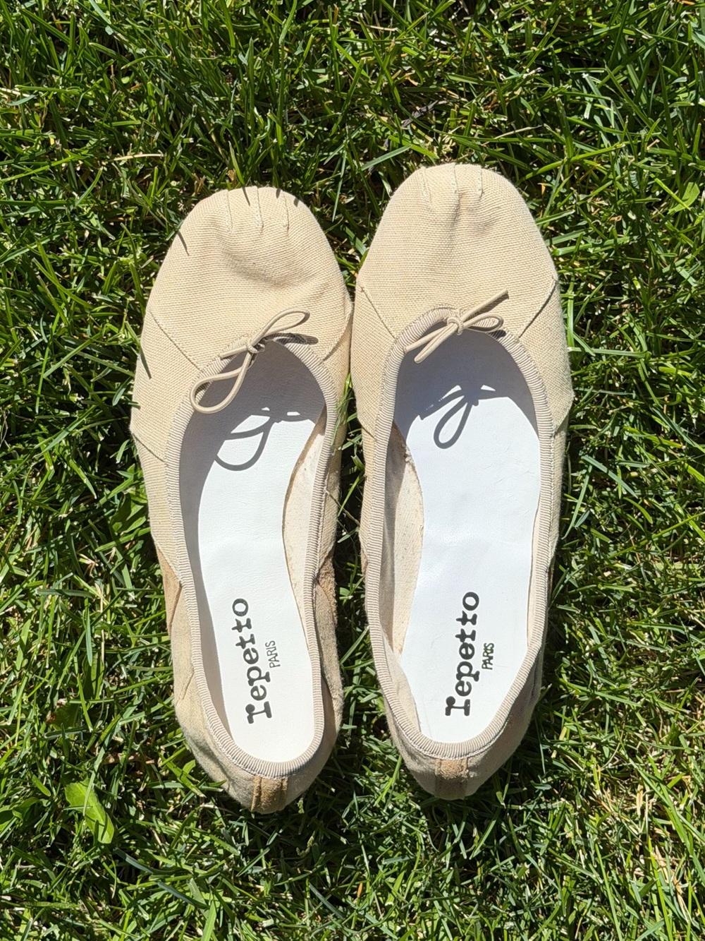 Repetto Beige Canvas Ballet Flats with Bow